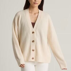 New Quince Ivory Mongolian Cashmere Fisherman Cropped Cardigan Sweater S 3260